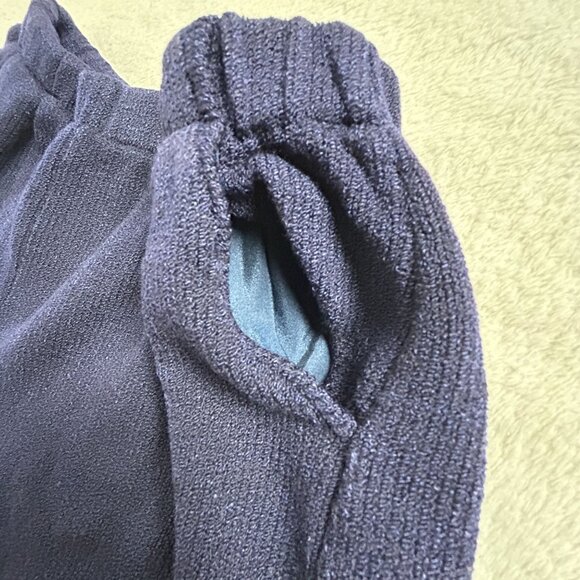 Womens Navy Elastic Waist Cropped Pants Knit High Rise Pockets Casual Pull-On - Picture 4 of 8